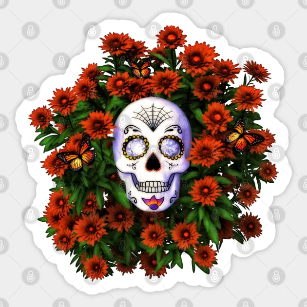 Marigold Sugar Skull Day Of The Dead Sticker by 2HivelysArt